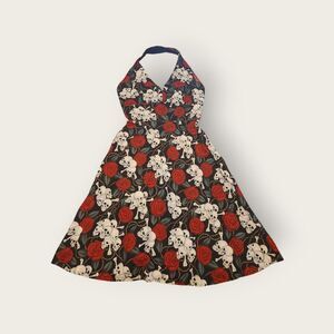 VTG Y2k LA 1967 red roses and skulls Rockabilly retro halter mini dress Size S